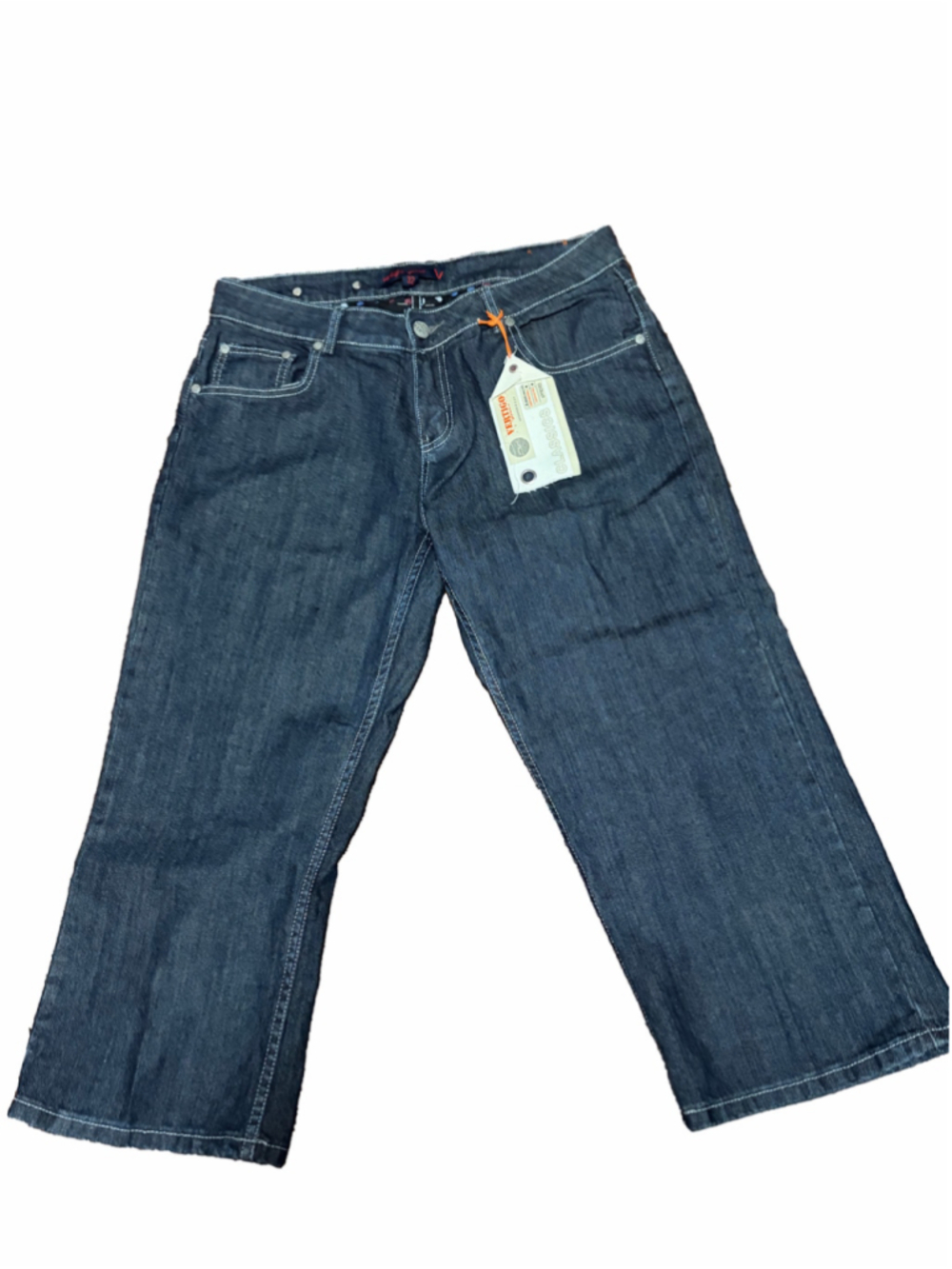 Y2K Vertigo Jeans NWT Deadstock Wide Leg Rhinestone Heart Pocket Dark Wash Denim